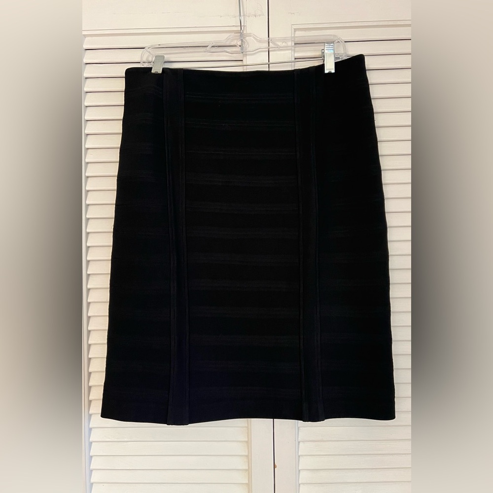 JS Collections Black Ribbed Pencil Skirt
